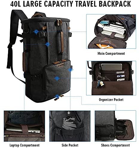 G-FAVOR 40L Travel Backpack, Vintage Canvas Rucksack Convertible Duffel ...